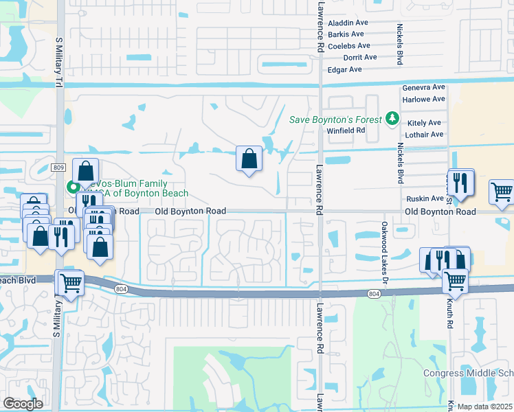 map of restaurants, bars, coffee shops, grocery stores, and more near 4227 Old Boynton Road in Boynton Beach