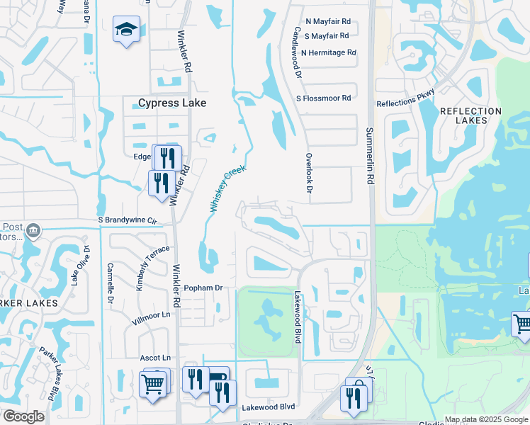 map of restaurants, bars, coffee shops, grocery stores, and more near 8475 Charter Club Circle in Fort Myers