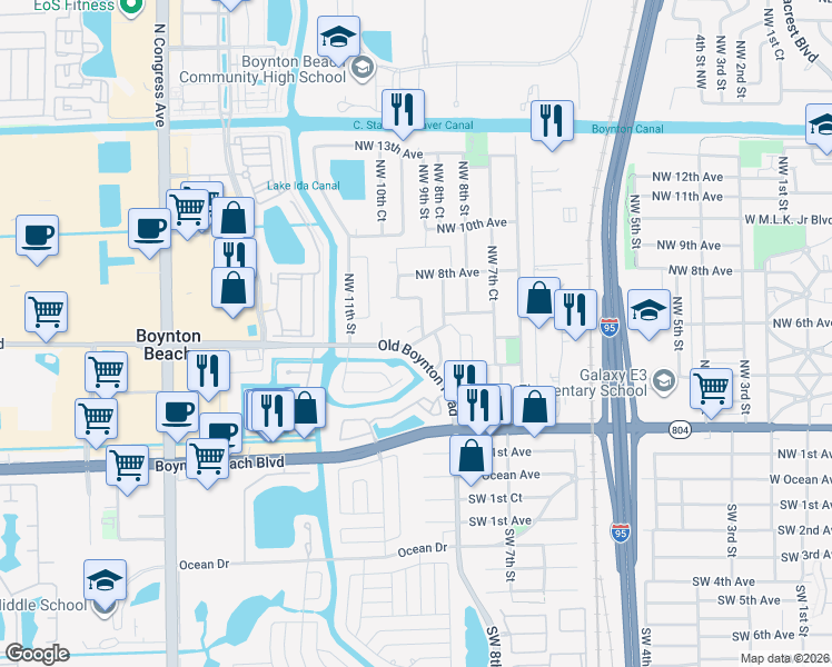 map of restaurants, bars, coffee shops, grocery stores, and more near 1020 Northwest 5th Avenue in Boynton Beach