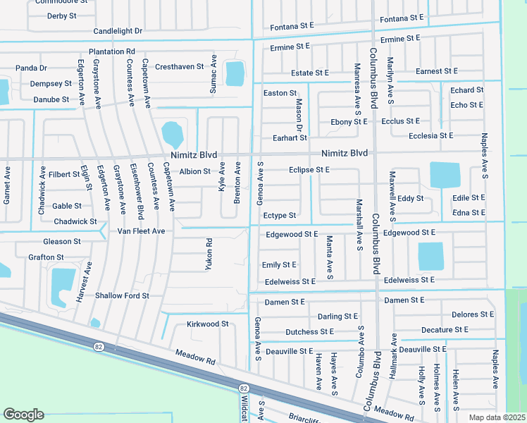 map of restaurants, bars, coffee shops, grocery stores, and more near 1107 Ectype Street in Lehigh Acres