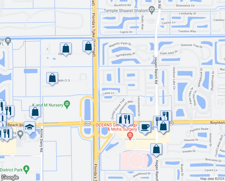 map of restaurants, bars, coffee shops, grocery stores, and more near 7948 Laina Lane in Boynton Beach