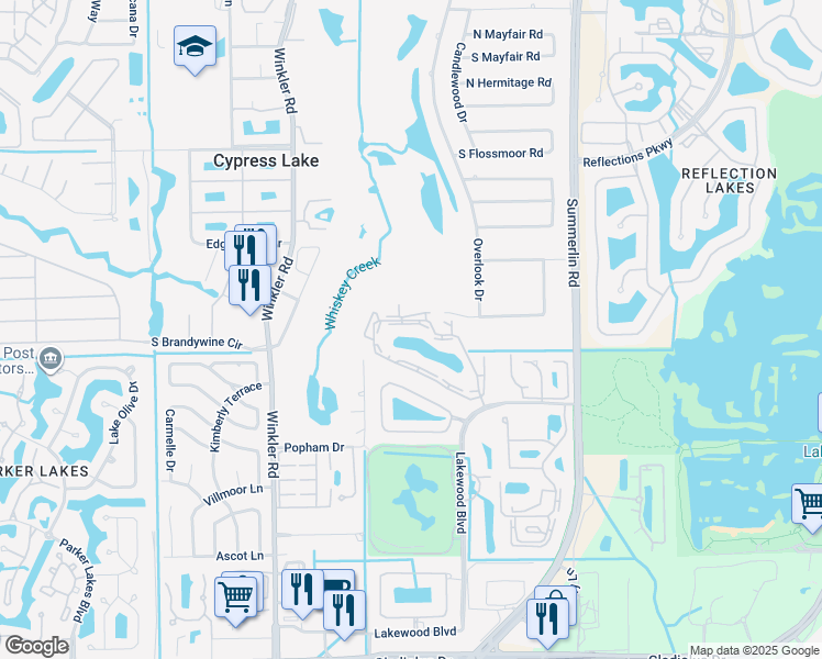 map of restaurants, bars, coffee shops, grocery stores, and more near 8475 Charter Club Circle in Fort Myers