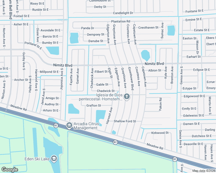 map of restaurants, bars, coffee shops, grocery stores, and more near 1055 Chadwick Avenue in Lehigh Acres