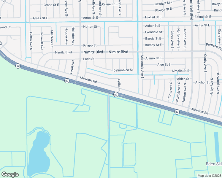 map of restaurants, bars, coffee shops, grocery stores, and more near 2762 Meadow Road in Lehigh Acres