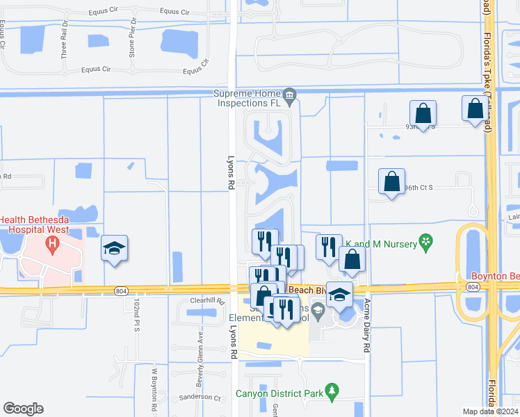 map of restaurants, bars, coffee shops, grocery stores, and more near 10133 Cobblestone Creek Drive in Boynton Beach