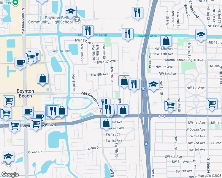 map of restaurants, bars, coffee shops, grocery stores, and more near 813 Northwest 5th Avenue in Boynton Beach