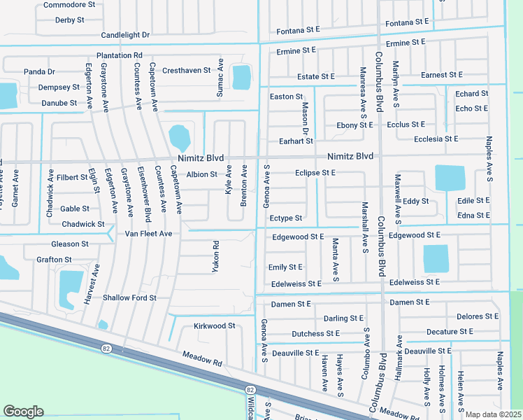 map of restaurants, bars, coffee shops, grocery stores, and more near 1107 Ectype Street in Lehigh Acres