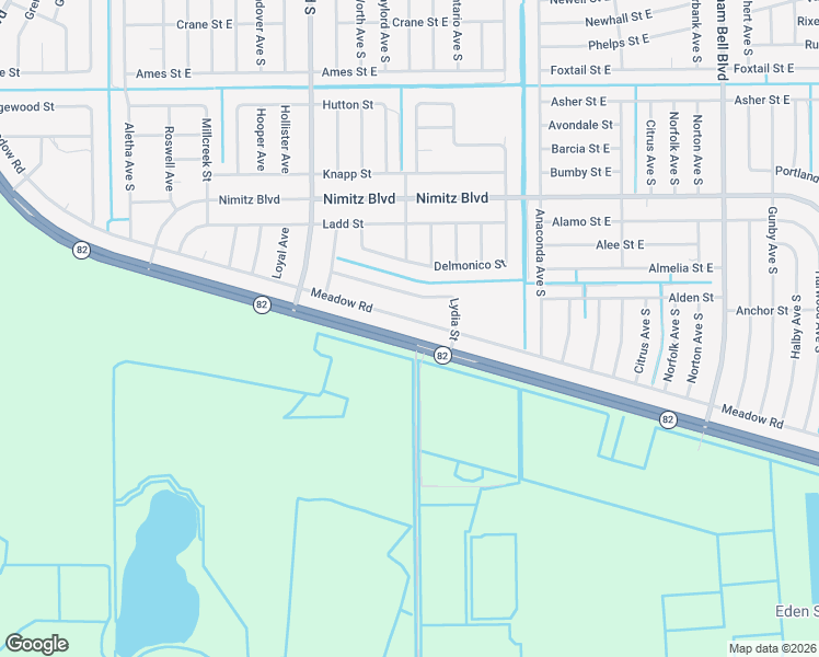 map of restaurants, bars, coffee shops, grocery stores, and more near 2762 Meadow Road in Lehigh Acres
