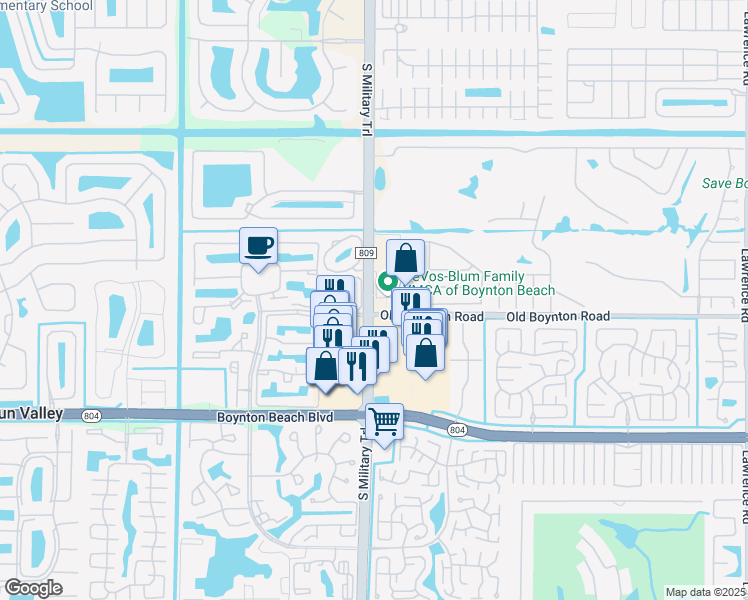 map of restaurants, bars, coffee shops, grocery stores, and more near 4961 Old Boynton Road in Boynton Beach