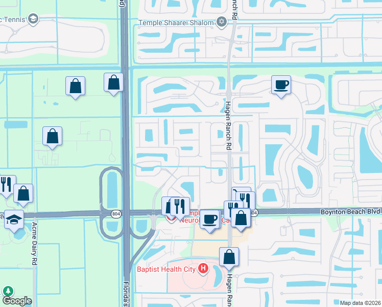 map of restaurants, bars, coffee shops, grocery stores, and more near 9707 Cherry Blossom Court in Boynton Beach