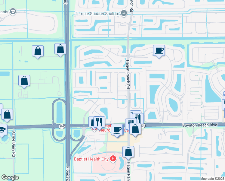 map of restaurants, bars, coffee shops, grocery stores, and more near 9640 Cherry Blossom Court in Boynton Beach
