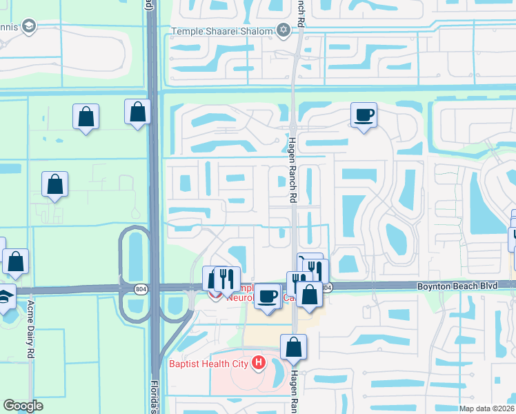 map of restaurants, bars, coffee shops, grocery stores, and more near 9640 Cherry Blossom Court in Boynton Beach