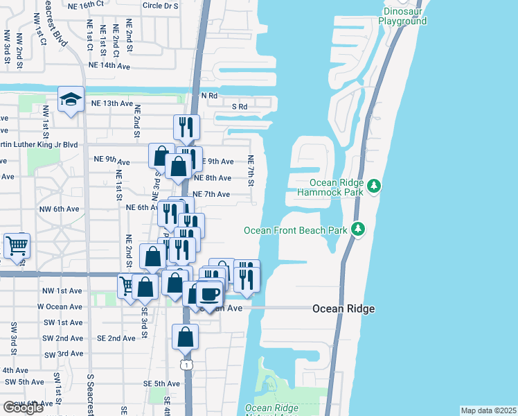 map of restaurants, bars, coffee shops, grocery stores, and more near 701 NE 7th St in Boynton Beach