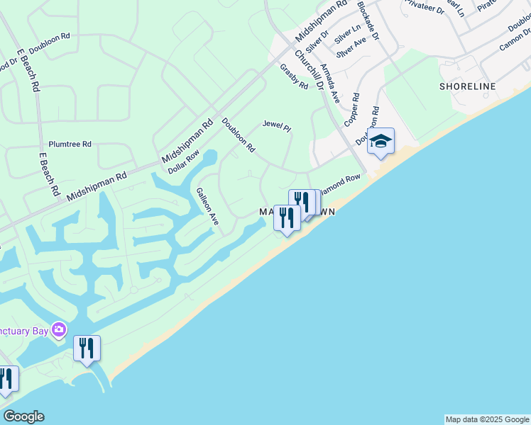 map of restaurants, bars, coffee shops, grocery stores, and more near Spanish Main Drive in Freeport