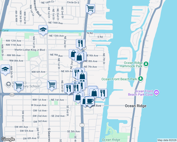 map of restaurants, bars, coffee shops, grocery stores, and more near 651 Northeast 6th Avenue in Boynton Beach