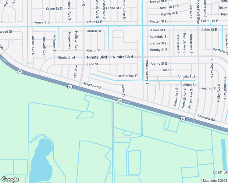 map of restaurants, bars, coffee shops, grocery stores, and more near 2762 Meadow Road in Lehigh Acres