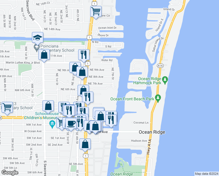 map of restaurants, bars, coffee shops, grocery stores, and more near 760 Northeast 7th Avenue in Boynton Beach