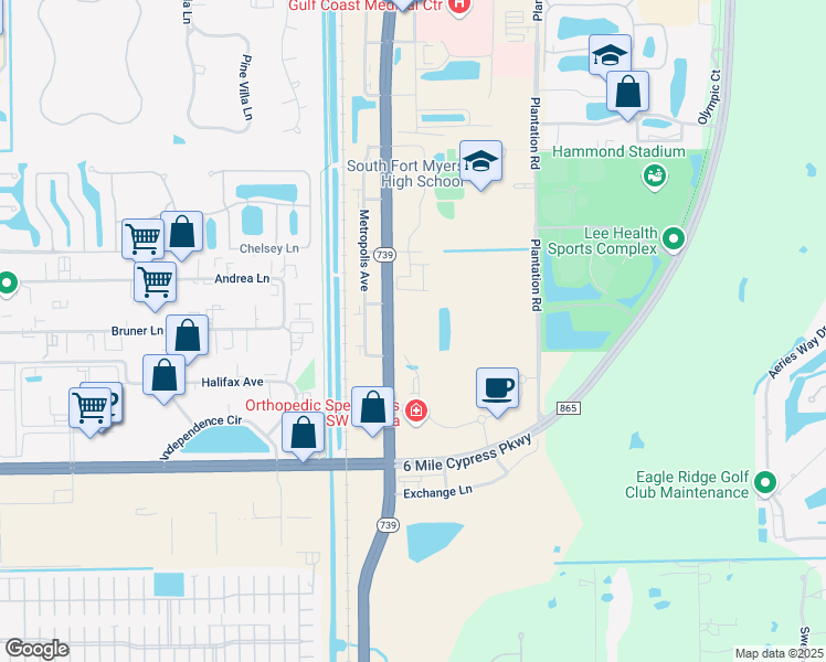 map of restaurants, bars, coffee shops, grocery stores, and more near 700 Diamond Centre Court in Fort Myers