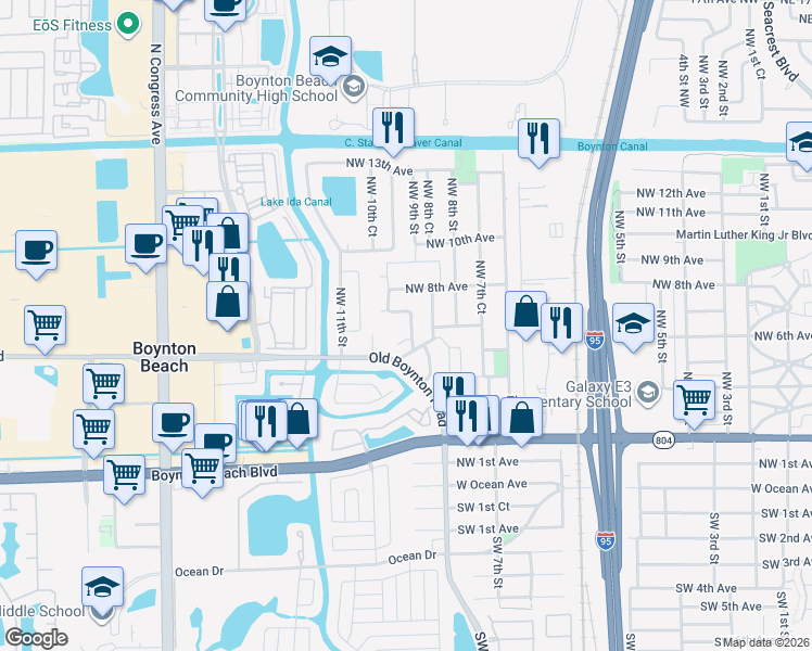 map of restaurants, bars, coffee shops, grocery stores, and more near 641 Northwest 9th Court in Boynton Beach