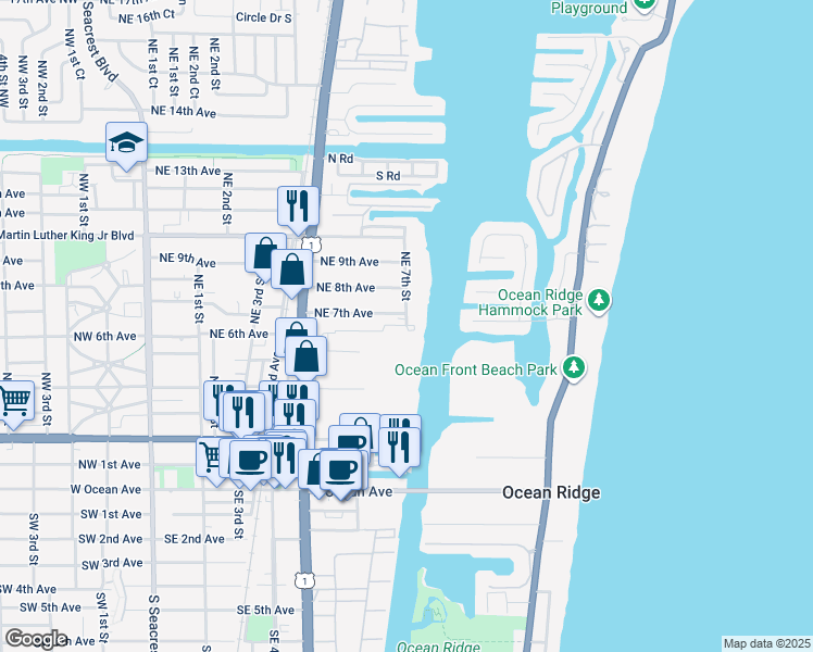 map of restaurants, bars, coffee shops, grocery stores, and more near 701 Northeast 7th Street in Boynton Beach