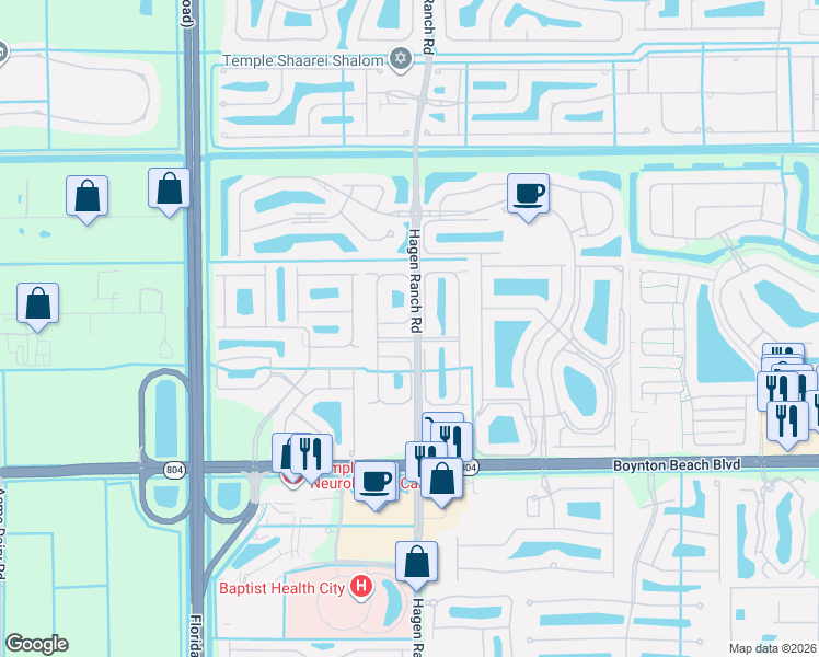 map of restaurants, bars, coffee shops, grocery stores, and more near 9540 Crescent View Drive North in Boynton Beach