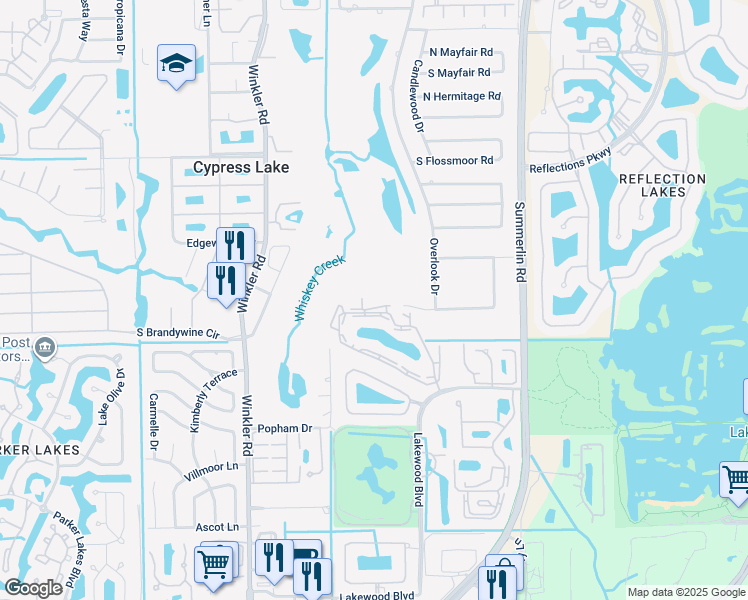 map of restaurants, bars, coffee shops, grocery stores, and more near 8430 Charter Club Circle in Fort Myers