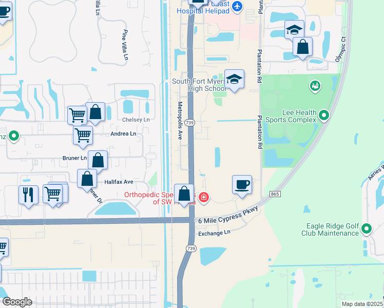 map of restaurants, bars, coffee shops, grocery stores, and more near 700 Diamond Centre Court in Fort Myers