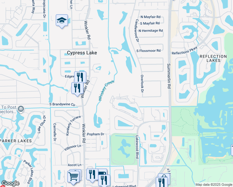 map of restaurants, bars, coffee shops, grocery stores, and more near 8430 Charter Club Circle in Fort Myers