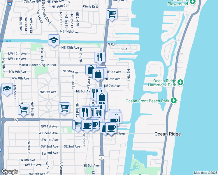 map of restaurants, bars, coffee shops, grocery stores, and more near 639 Northeast 7th Avenue in Boynton Beach