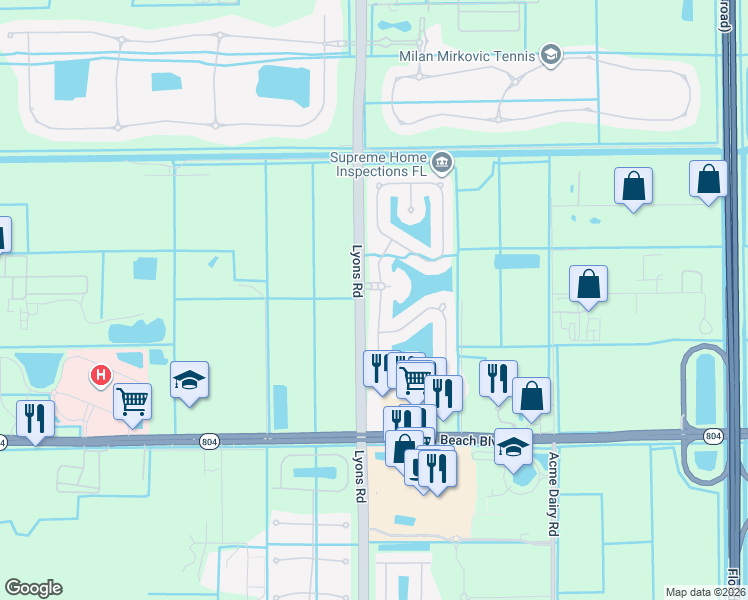 map of restaurants, bars, coffee shops, grocery stores, and more near 9557 Cobblestone Creek Drive in Boynton Beach