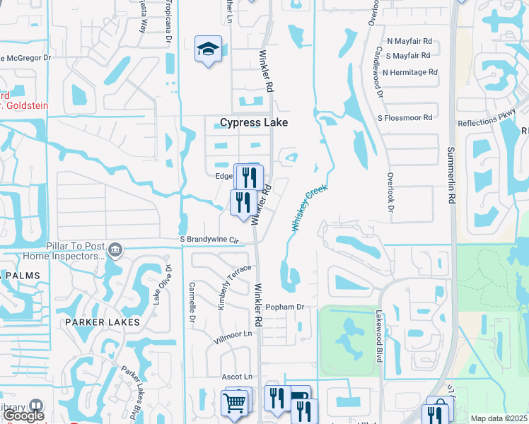 map of restaurants, bars, coffee shops, grocery stores, and more near 8675 Franchi Boulevard in Fort Myers