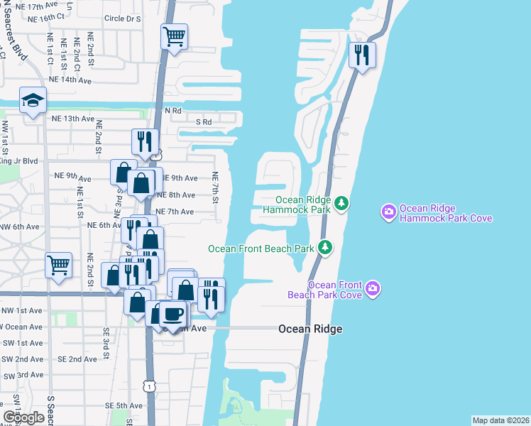 map of restaurants, bars, coffee shops, grocery stores, and more near 13 Inlet Cay Drive in Boynton Beach