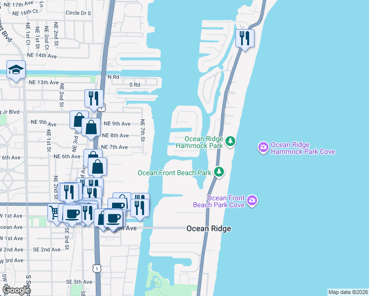 map of restaurants, bars, coffee shops, grocery stores, and more near 13 Inlet Cay Drive in Boynton Beach