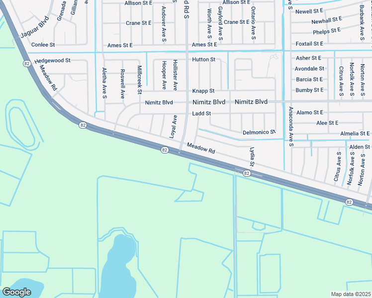 map of restaurants, bars, coffee shops, grocery stores, and more near 2700 Meadow Road in Lehigh Acres