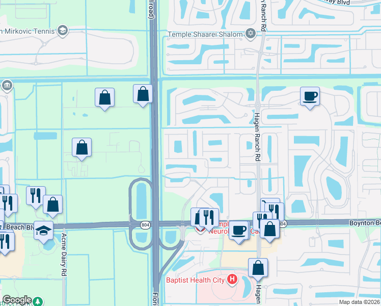 map of restaurants, bars, coffee shops, grocery stores, and more near 9595 Cherry Blossom Terrace in Boynton Beach