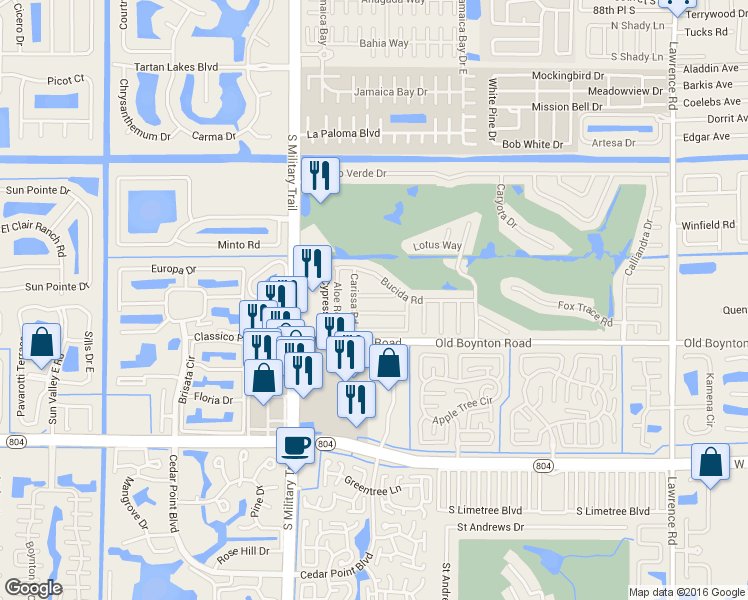 map of restaurants, bars, coffee shops, grocery stores, and more near 4788 Nolina Lane in Boynton Beach
