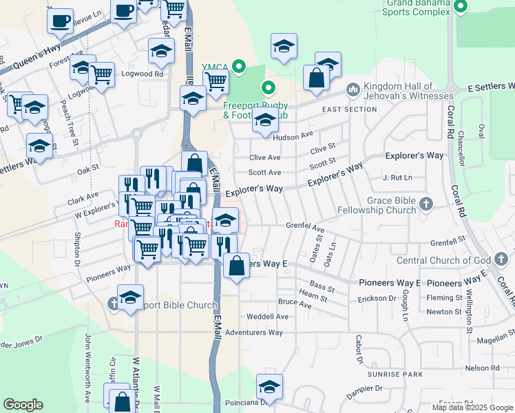 map of restaurants, bars, coffee shops, grocery stores, and more near Amundsen Lane in Freeport