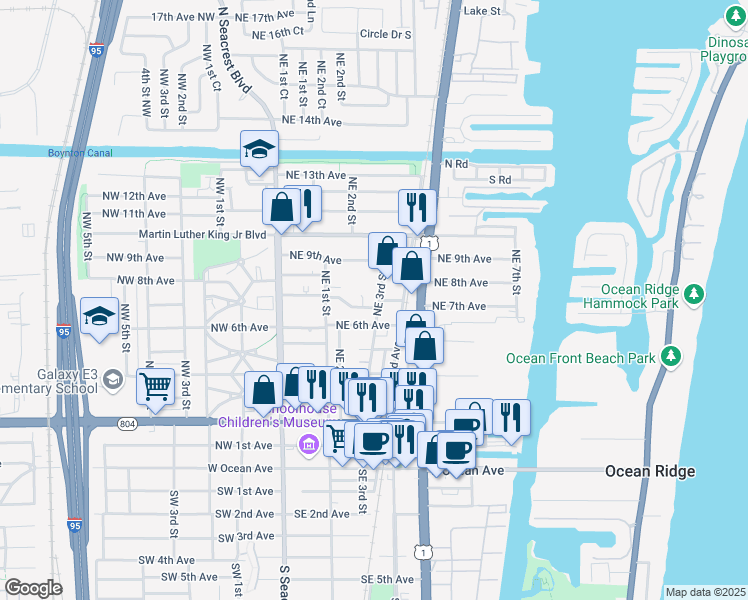 map of restaurants, bars, coffee shops, grocery stores, and more near 408 Northeast 7th Avenue in Boynton Beach