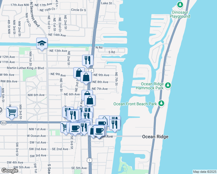 map of restaurants, bars, coffee shops, grocery stores, and more near 760 Northeast 7th Avenue in Boynton Beach