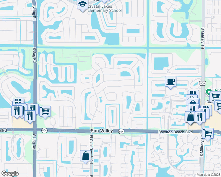 map of restaurants, bars, coffee shops, grocery stores, and more near 9646 Sun Pointe Drive in Boynton Beach