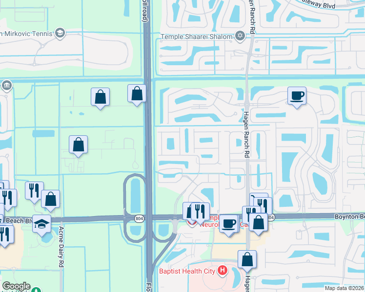 map of restaurants, bars, coffee shops, grocery stores, and more near 9595 Cherry Blossom Terrace in Boynton Beach