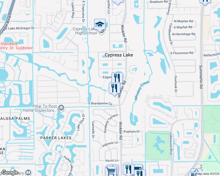 map of restaurants, bars, coffee shops, grocery stores, and more near 7035 Cedarhurst Drive in Fort Myers