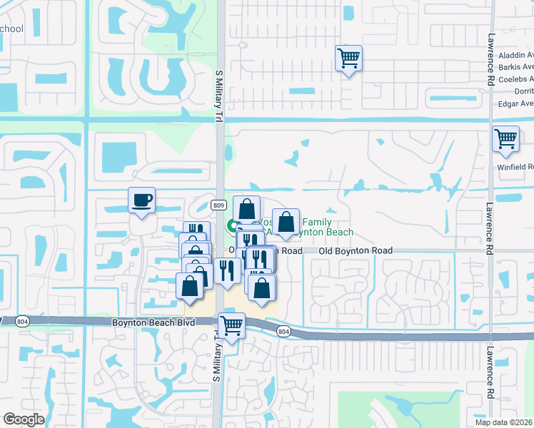map of restaurants, bars, coffee shops, grocery stores, and more near 4788 Nolina Lane in Boynton Beach