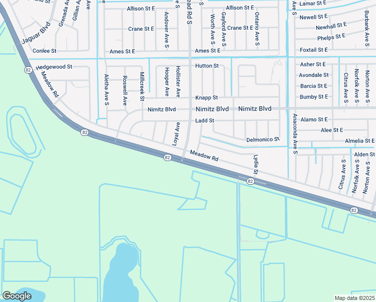 map of restaurants, bars, coffee shops, grocery stores, and more near 2700 Meadow Road in Lehigh Acres