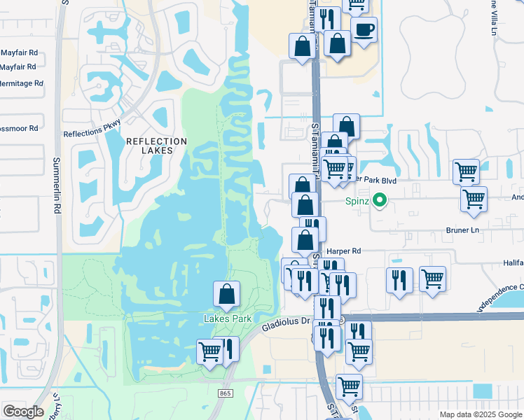 map of restaurants, bars, coffee shops, grocery stores, and more near 14382 Riva Del Lago Drive in Fort Myers