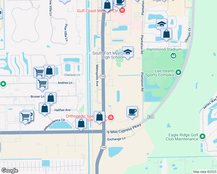 map of restaurants, bars, coffee shops, grocery stores, and more near 700 Diamond Centre Court in Fort Myers
