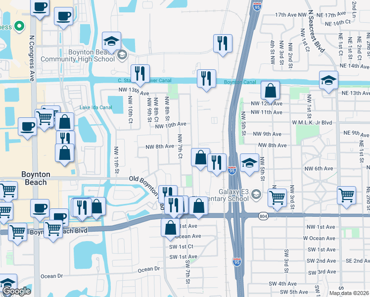 map of restaurants, bars, coffee shops, grocery stores, and more near 816 Northwest 8th Avenue in Boynton Beach
