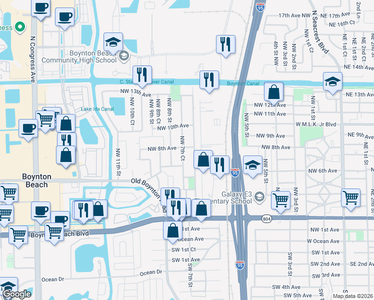 map of restaurants, bars, coffee shops, grocery stores, and more near 816 Northwest 8th Avenue in Boynton Beach