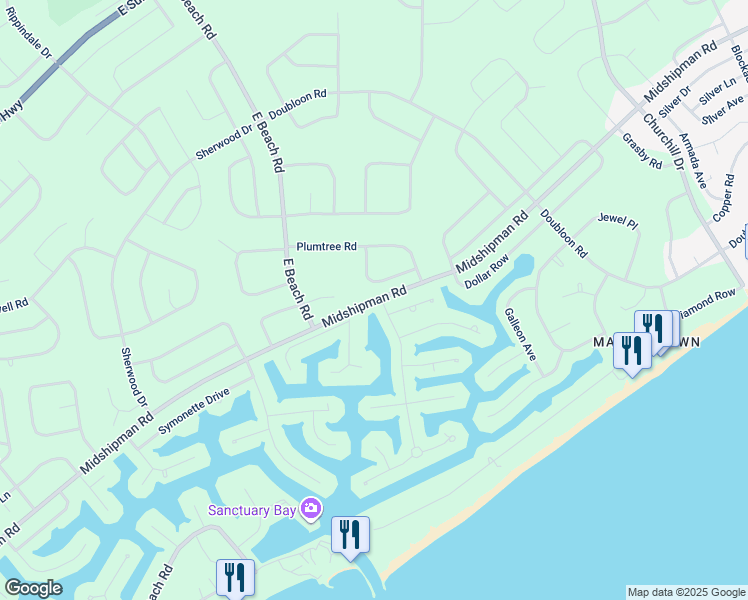 map of restaurants, bars, coffee shops, grocery stores, and more near Midshipman Road in Freeport