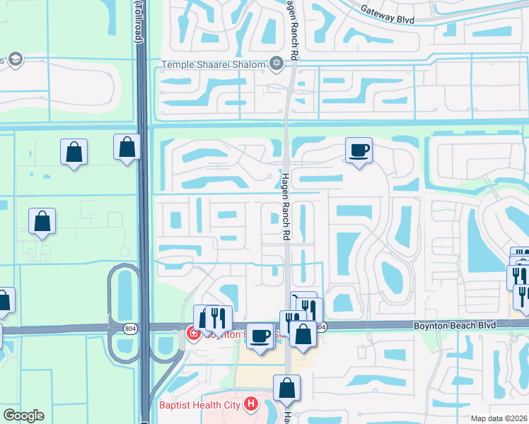map of restaurants, bars, coffee shops, grocery stores, and more near 9603 Crescent View Drive North in Boynton Beach